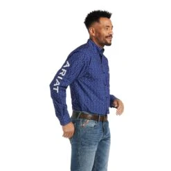 Men's Ariat Blue Team Wolf Button Down Long Sleeve #10038089-C
