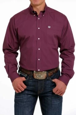 Men's Cinch Solid Purple Button Down Shirt #MTW1105484