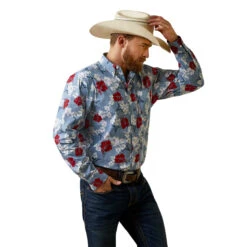 Men's Ariat Wrinkle Resist Western Aloha Stretch Classic Fit Button Down Shirt #10044018X
