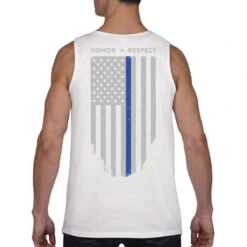 Men's Thin Blue Line Honor & Respect Tank #TBL-TANK-C -Deals Western Wearhouse Store Back white thin blue line flag model