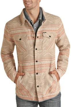 Men's Panhandle Taupe Aztec Shirt Jacket #RRMO92RZWN