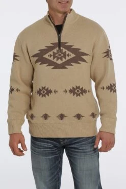 Men's Cinch 1/4 Zip Aztec Print Pullover Sweater #MWK1560002KHA